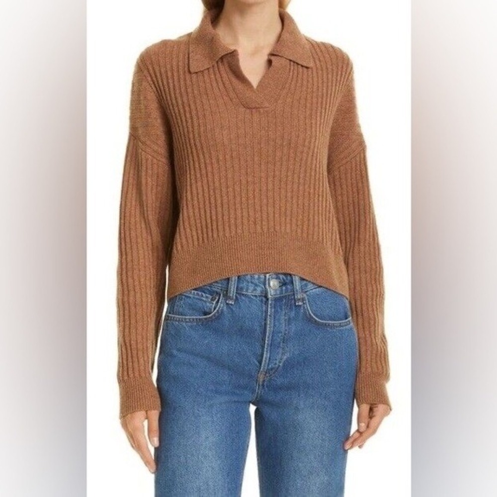 Rag & Bone Brown Ribbed Merino Wool Blend Polo‎ Sweater Small W216C26PA